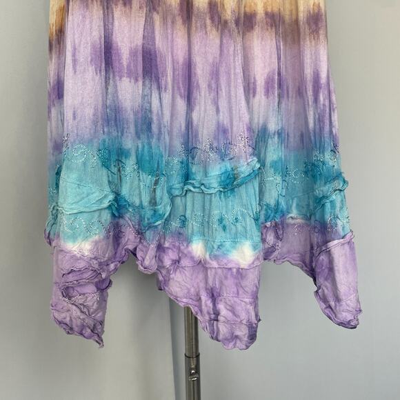Boho Mini Dress One Size Trapeze Swing Tie Dye Festival Fairy Grunge Lagenlook - Picture 3 of 14
